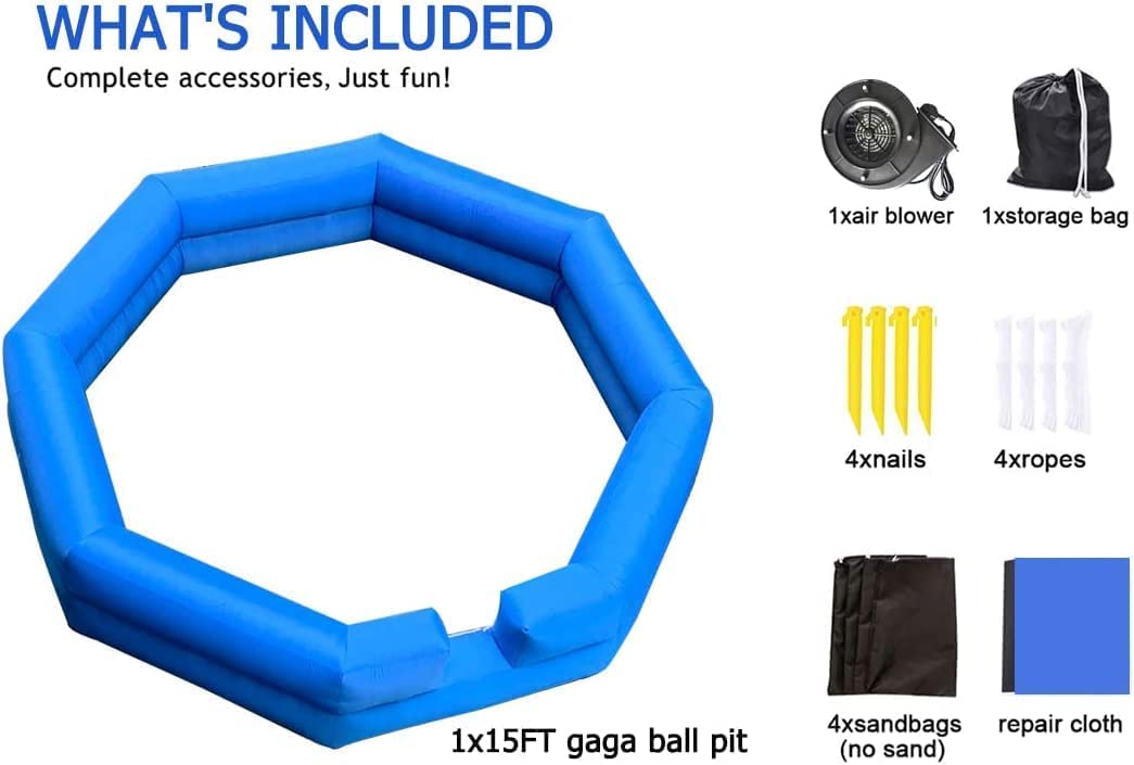Gaga Ball Pit Inflatable 15ft Gagaball Court w/air Blower- Inflates in Under 2 Minutes - Indoor & Outdoor Gift, Recess/Playground Accessories