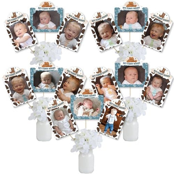 Big Dot of Happiness My First Rodeo - Little Cowboy 1st Birthday Party Picture Centerpiece Sticks - Photo Table Toppers - 15 Pieces