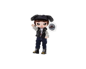 Na Na Na Surprise Glam Series Maxwell Dane Fashion Doll and Metallic Puppy Purse, Brunette Hair, Cute Dog Ear Hat Outfit & Accessories, 2-in-1 Gift