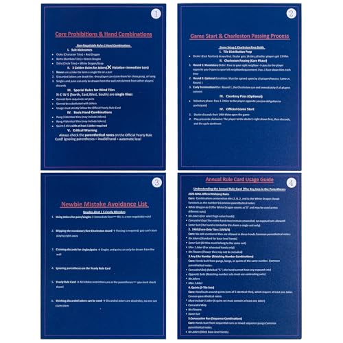 Rykovul 4 pcs Mahjong Shuffler Cards with Rules for American Tile Shuffler and Mixing Mah Jong Accessories Gift Party Supplies Waterproof Mahjong