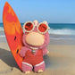 Clothes for Labubu 4-Piece Summer Swimwear Set - Quick-Dry Fabric with Swimsuit,Surfboard,Necklace & Sunglasses,Perfect for 17cm Dolls(No Doll) (Red)