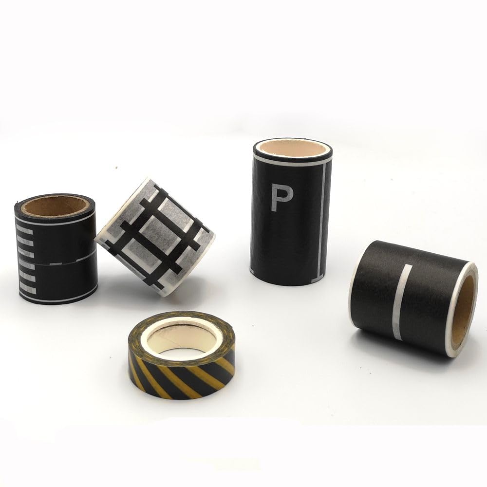 Road Tape for Toy Cars & Trains Black Track 3 Rolls Road Tape 197 inch by 1.9 inch, Packing Traffic Signs Stick to Floors and Walls, Quick Cleanup