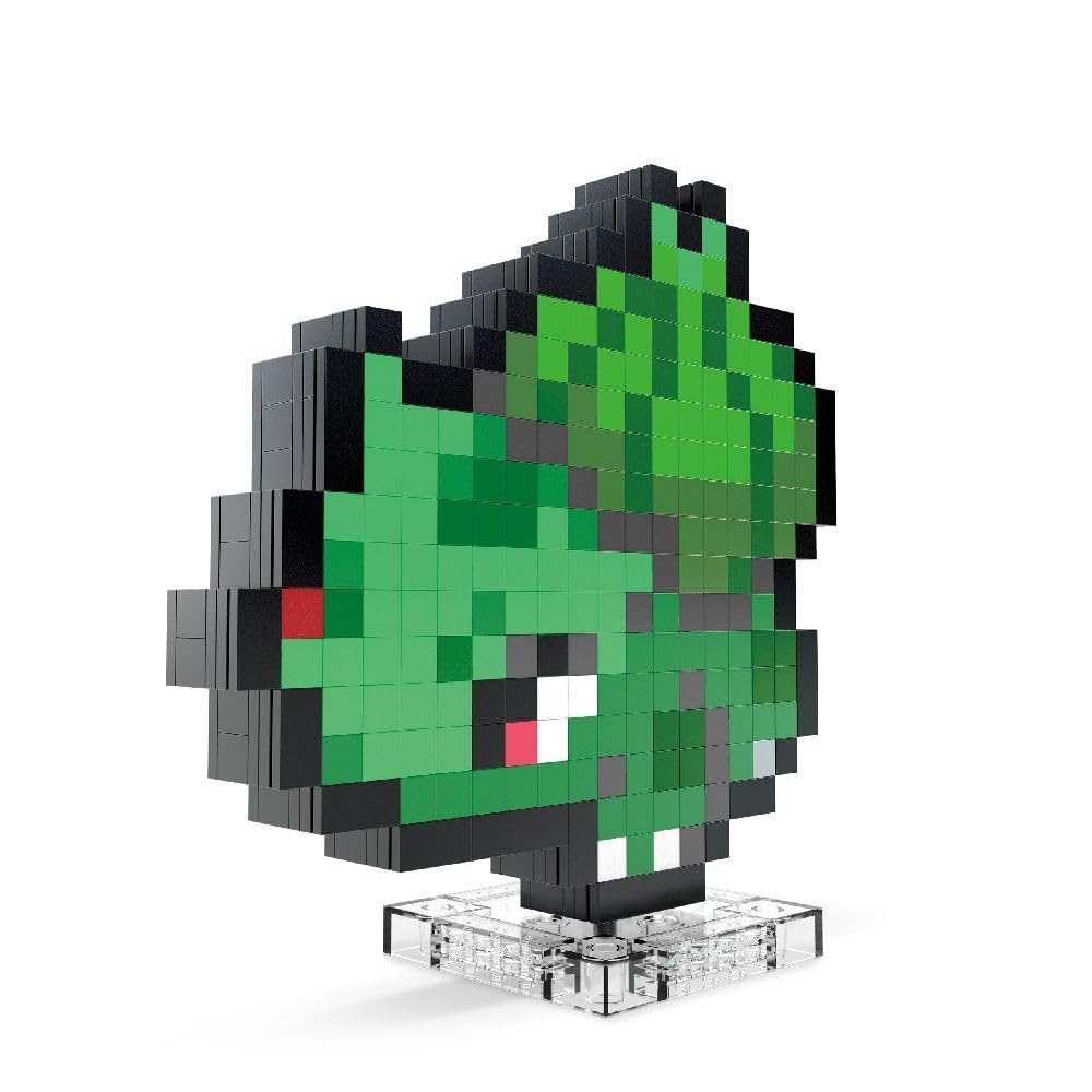 Mega Pokémon Bisasam Retro Look - 15 cm Buildable with Pixel Art Stones - Includes Wall Mounted Base for Adult Lovers and Collectors, HTH75