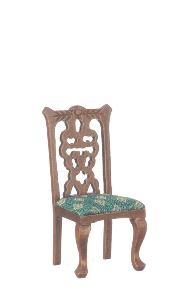 Dollhouse Miniature 1:12 Scale 6 Pc Walnut and Green Dining Room SET #T0108