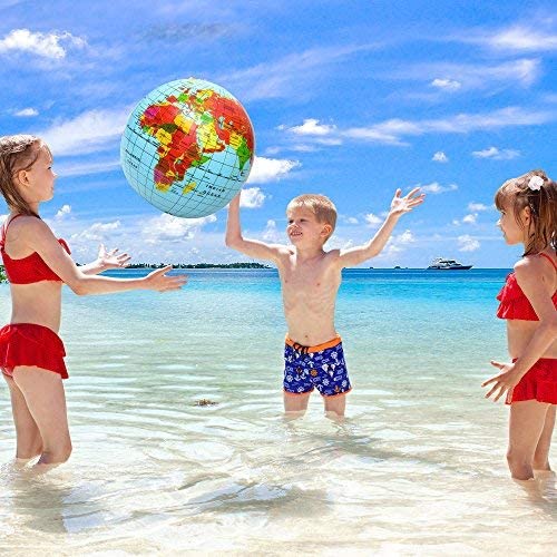 ArtCreativity Inflatable World Globe Ball Set Set of 6 Print Blue and Clear - Colorful Earth Map, 16 Inch Inflatable Beachball for Pool, Summer Fun