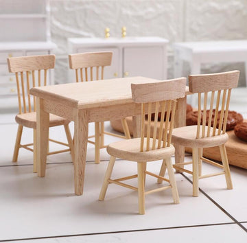EatingBiting Decoration Dollhouse Accessories Furniture 1:12 Dollhouse Miniature Furniture Wooden Including 4 Chair and 1 Dining Table Accessories