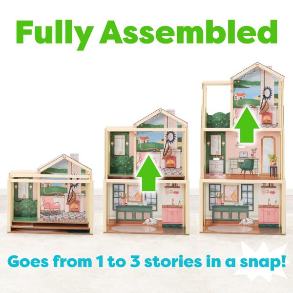KidKraft Click & Play Fully Assembled Pop-Up Wooden Dollhouse; 50 Pieces