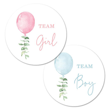 Balloon Gender Reveal Stickers - 40 Labels (20 of Each Design)