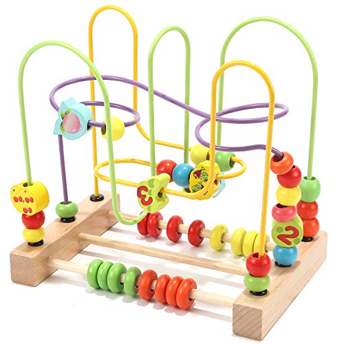 Wondertoys Bead Maze Toy for Kids Wooden Colorful Abacus Roller Coaster Educational Circle Toys Bead Maze Activity Cube Sensory Toys for Children