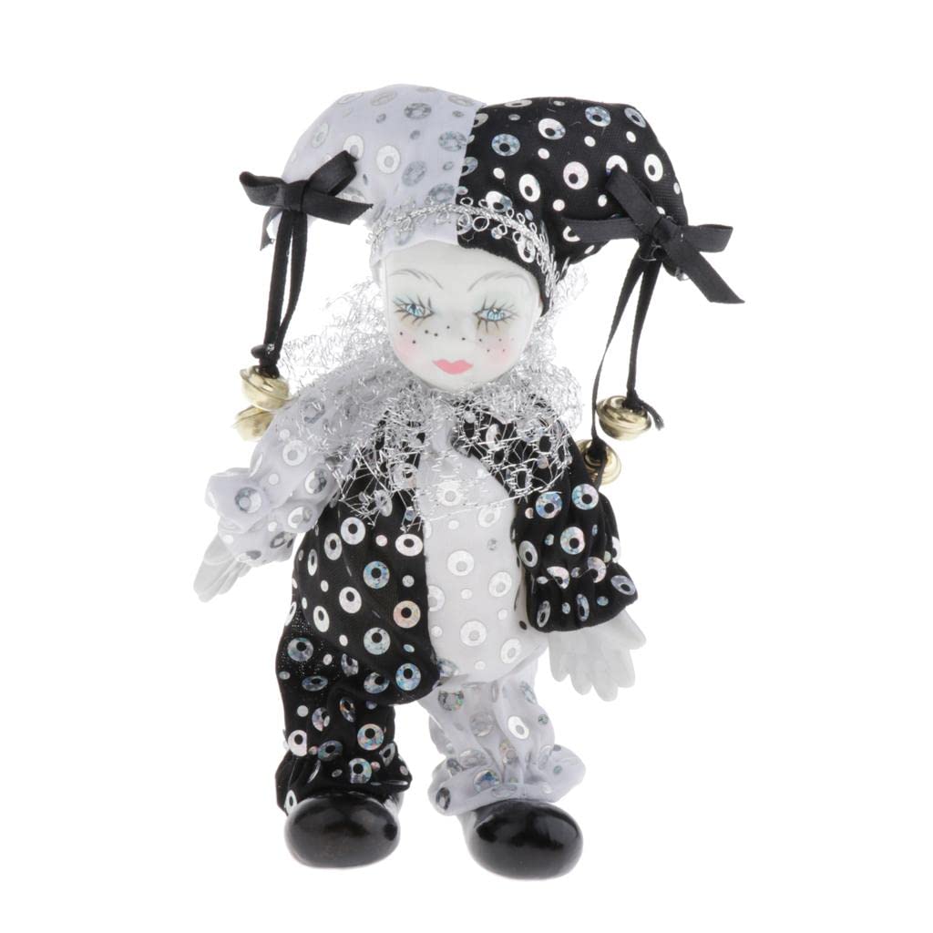 Tachiuwa 6.3-inch Porcelain Clown Doll Sweet Figures Model Festival Gift Shelf Display Decoration Black and White