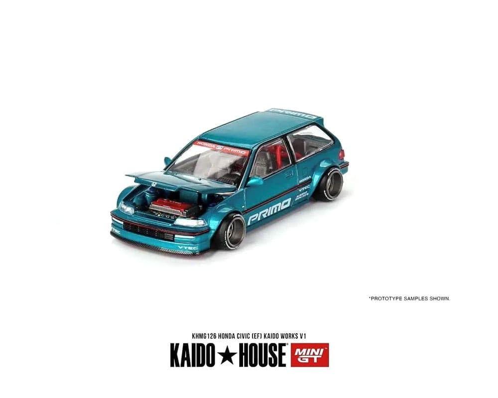 True Scale Miniatures Model Car Compatible with Honda Civic (EF) Kaido Works V1 Tahitian Green Limited Edition 1/64 Diecast Model Car Kaido House