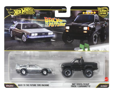 Hot Wheels Premium Car Culture - Back to the Future Time Machine & 1987 Toyota Pickup Truck - 1:64 Scale Diecast Toy Vehicles