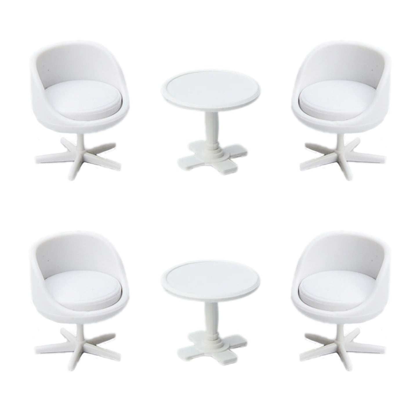 6Pcs 1:30 Scale Miniature Chair, Mini Plastic Chairs and Table, Mini Backrest Swivel Egg Chair, Miniature Furniture for Mini House Accessories
