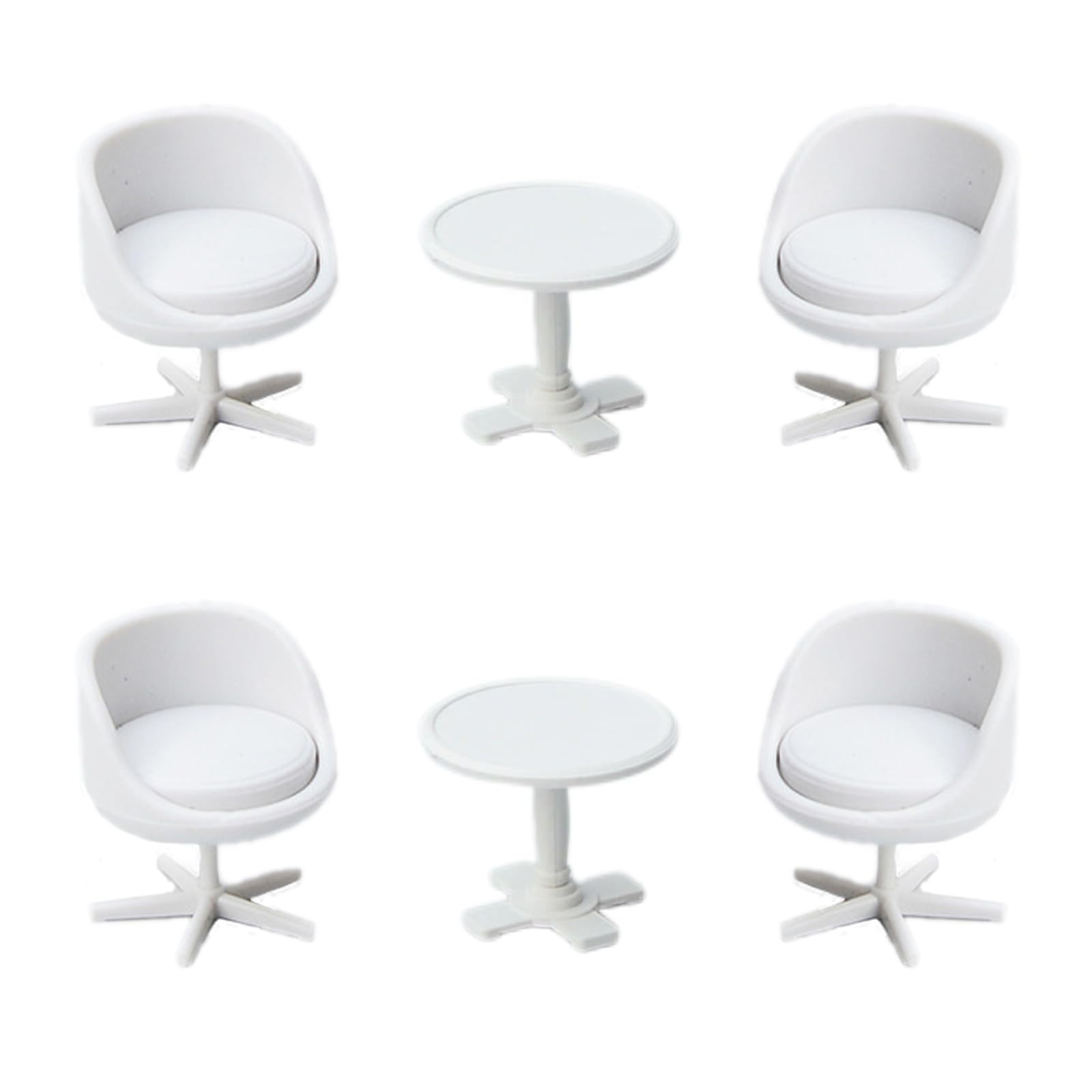 6Pcs 1:30 Scale Miniature Chair, Mini Plastic Chairs and Table, Mini Backrest Swivel Egg Chair, Miniature Furniture for Mini House Accessories