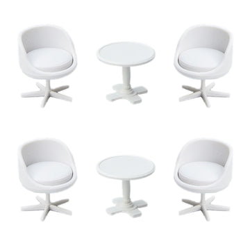 6Pcs 1:30 Scale Miniature Chair, Mini Plastic Chairs and Table, Mini Backrest Swivel Egg Chair, Miniature Furniture for Mini House Accessories