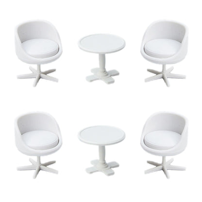 6Pcs 1:30 Scale Miniature Chair, Mini Plastic Chairs and Table, Mini Backrest Swivel Egg Chair, Miniature Furniture for Mini House Accessories