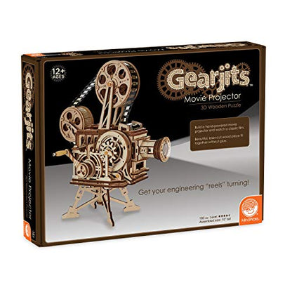 MindWare Gearjits Movie Projector - Wooden 3D Mechanical Model Kit for Adults and Teens, Build Your Own Working Projector