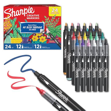 Sharpie Creative Markers, Combo Pack, Water-Based Acrylic, Bullet & Brush Tips, Assorted Colors Including Earth Tones, 24 Count - Works on Paper