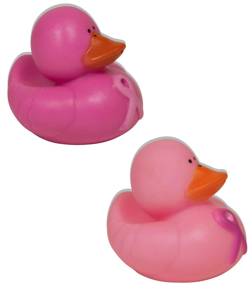 Vinyl Pink Ribbon Rubber Duckies (12 Pack) 2". Vinyl.
