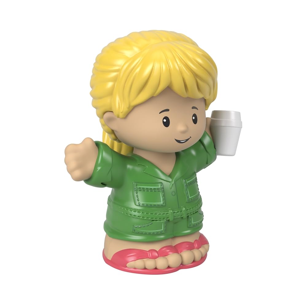 Fisher-Price Little-People Figure - HCG95 ~ Coffee Shop Customer with Long Blonde Ponytail, Dressed in Green and Holding Coffee Cup ~ Works Great with