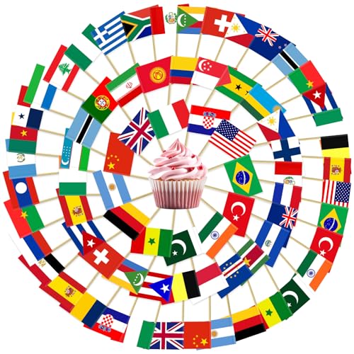100 Pcs World Toothpick Flags, Mini Stick Flags Cupcake Toppers World Soccer Cup Party Decoration Celebration Cocktail Food Cake Flags