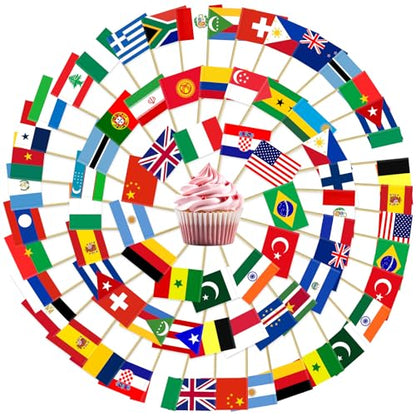 100 Pcs World Toothpick Flags, Mini Stick Flags Cupcake Toppers World Soccer Cup Party Decoration Celebration Cocktail Food Cake Flags