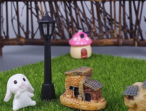 10 Pcs Black Mini Miniature Street Light Model, Railway Train Post Lamps, Black Lamp Outdoor Pathway Lantern Post for Dollhouse Decoration Micro