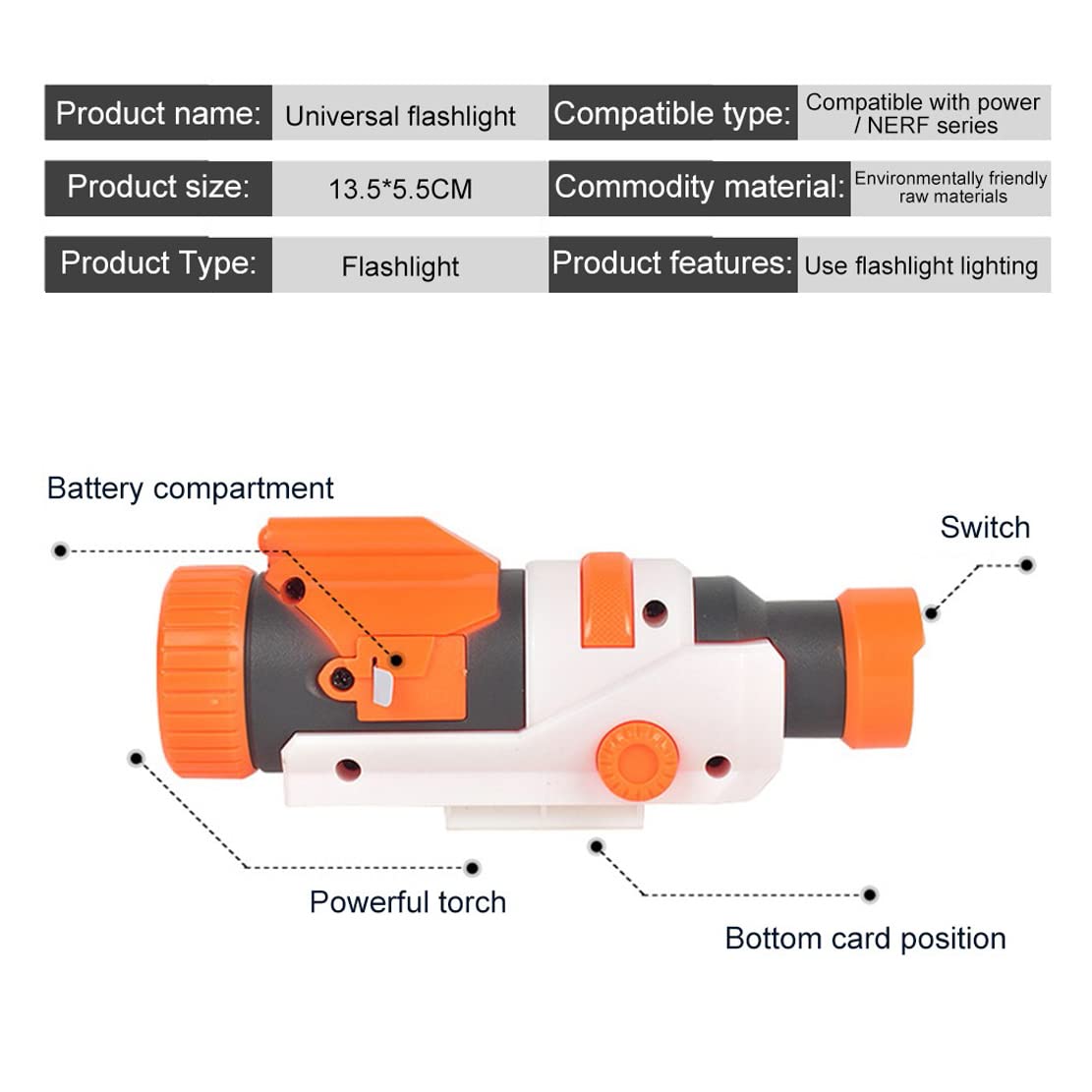 Plastic Tactical Flashlight for Nerf Modify Toy Nerf Gun Modulus Regulator Toy Gun, Modified Part Tactical Flashlight, Blue Light