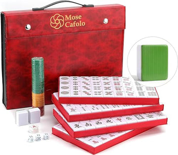 Mose Cafolo Professional Chinese Mahjong Game Set 146 Numbered Large Size Tiles with Carrying Travel Case, Complete Mahjong Tiles Set (Majiang