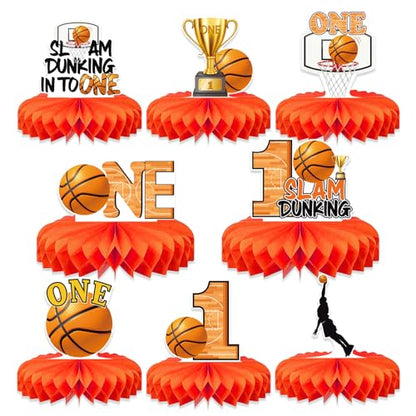 8Pcs Basketball 1st Birthday Decorations Centerpiece for Boys, Reusable First Year Down Basketball Theme Table Centerpiece Party Supplies, Sports
