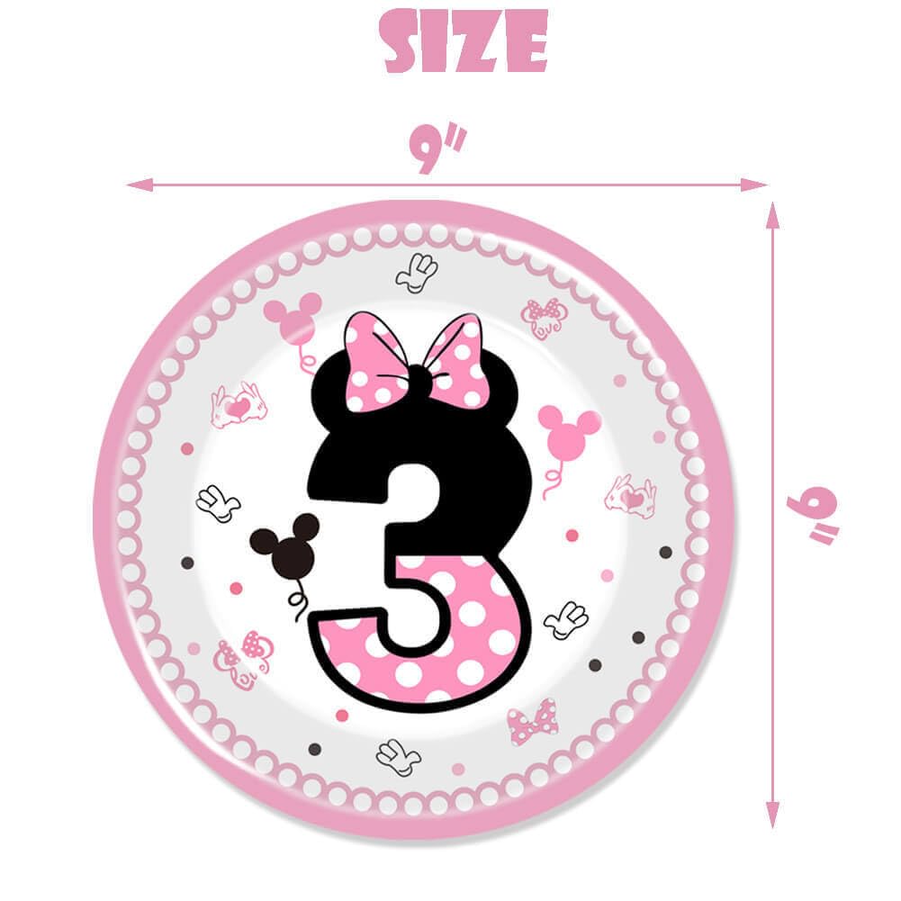 80 Pcs Pink 3rd Birthday Party Tableware Pink Wild Three Paper Plates Napkins Forks for Girls Three Years Old Birthday Party Supplies Decorations