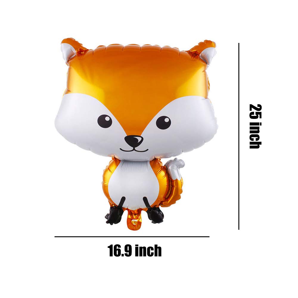 HORUIUS Fox Balloons Fox Shaped Foil Mylar Balloons for Woodland Animals Theme Birthday Party Supplies Decorations 25 Inchs 5PCS