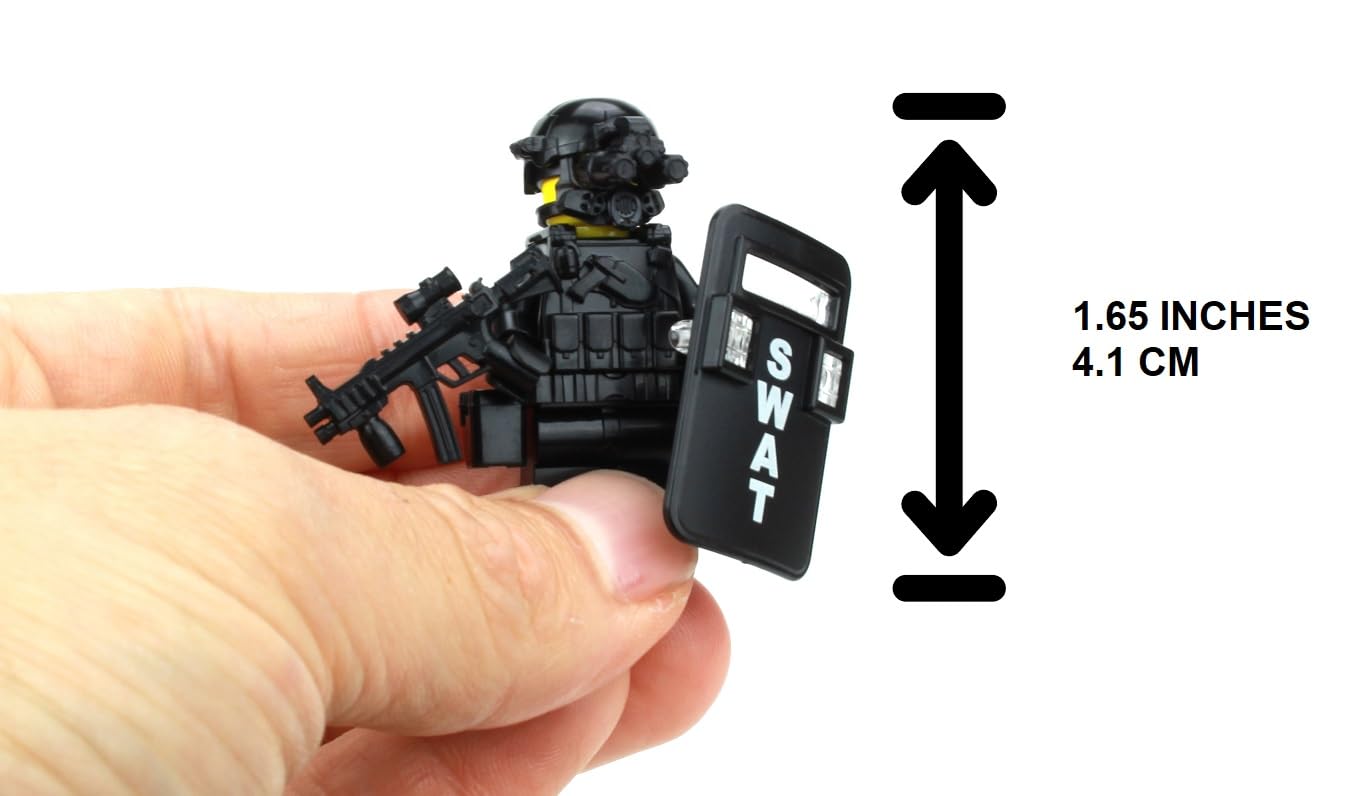 Battle Brick 1.6 Inches Tall Collectible SWAT Police Officer Pointman Custom Minifigure| Genuine Police Minifig | Great Gift for Ages 10+ to Adult