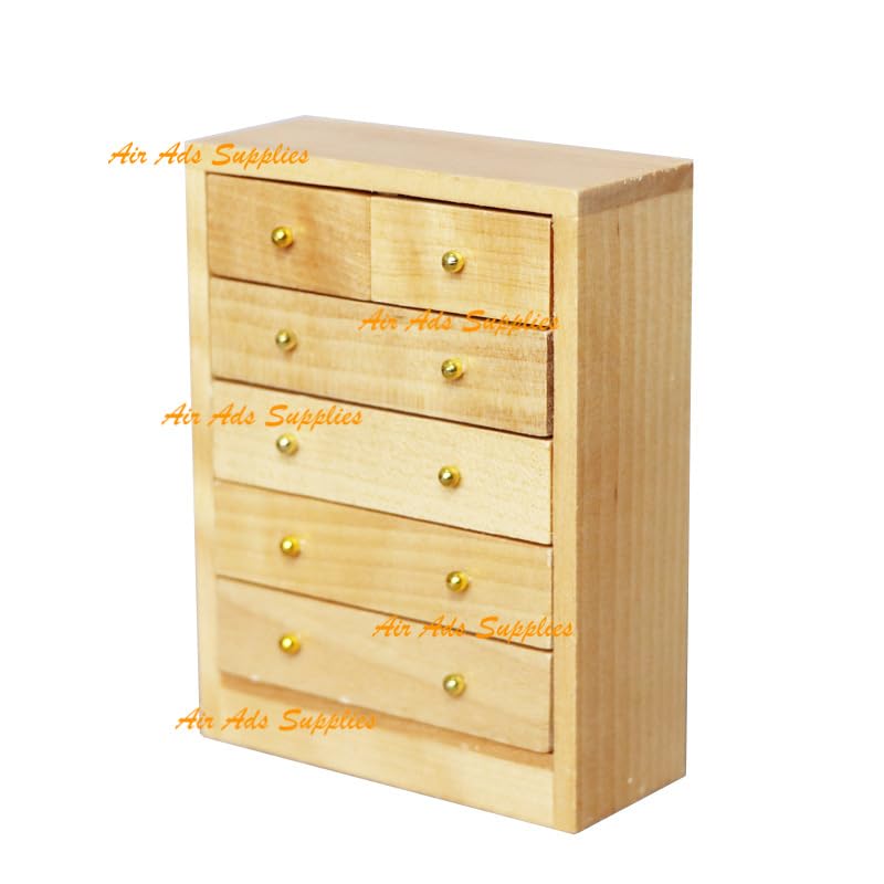 AirAds Dollhouse 1:12 Miniatures Furniture 6-Drawer Chest Dresser for Bedroom Clear Painted