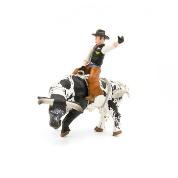 Little Buster Toys Bull Rider - Cowboy on Black and White Bucking Bull 1:16 Scale Rodeo Figurine Collectible Western Farm Display Model for Seasonal