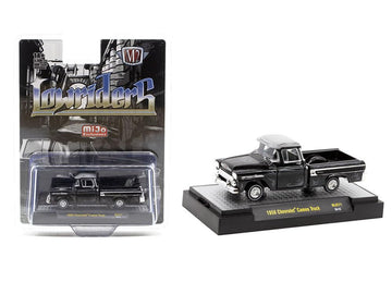 1958 Chevy Cameo Pickup Truck Black Metallic with Graphics and Gray Top Lowriders Limited Edition to 5500 Pieces Worldwide 1/64 Diecast Model Car by