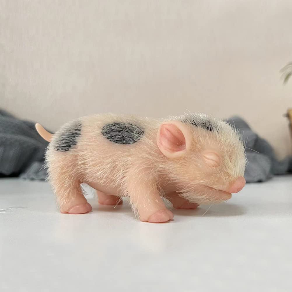 Lonian 5 Inch Silicone Pig Dolls Mini Silicone Pig Realistic Toy Full Silicone Pig (Black Spot)