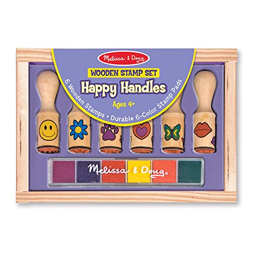 Melissa & Doug Happy Handles Wooden Stamp Set: 6 Stamps and 6-Color Stamp Pad