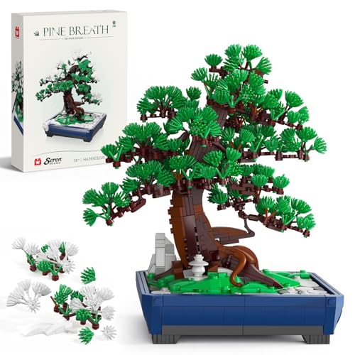 Wise Block Bonsai Tree Building Set for Adults, 950 PCS Japanese Pine Bonsai Building Kit with Interchangeable Snow & Green Foliage, Botanical