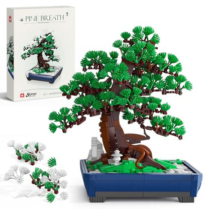 Wise Block Bonsai Tree Building Set for Adults, 950 PCS Japanese Pine Bonsai Building Kit with Interchangeable Snow & Green Foliage, Botanical