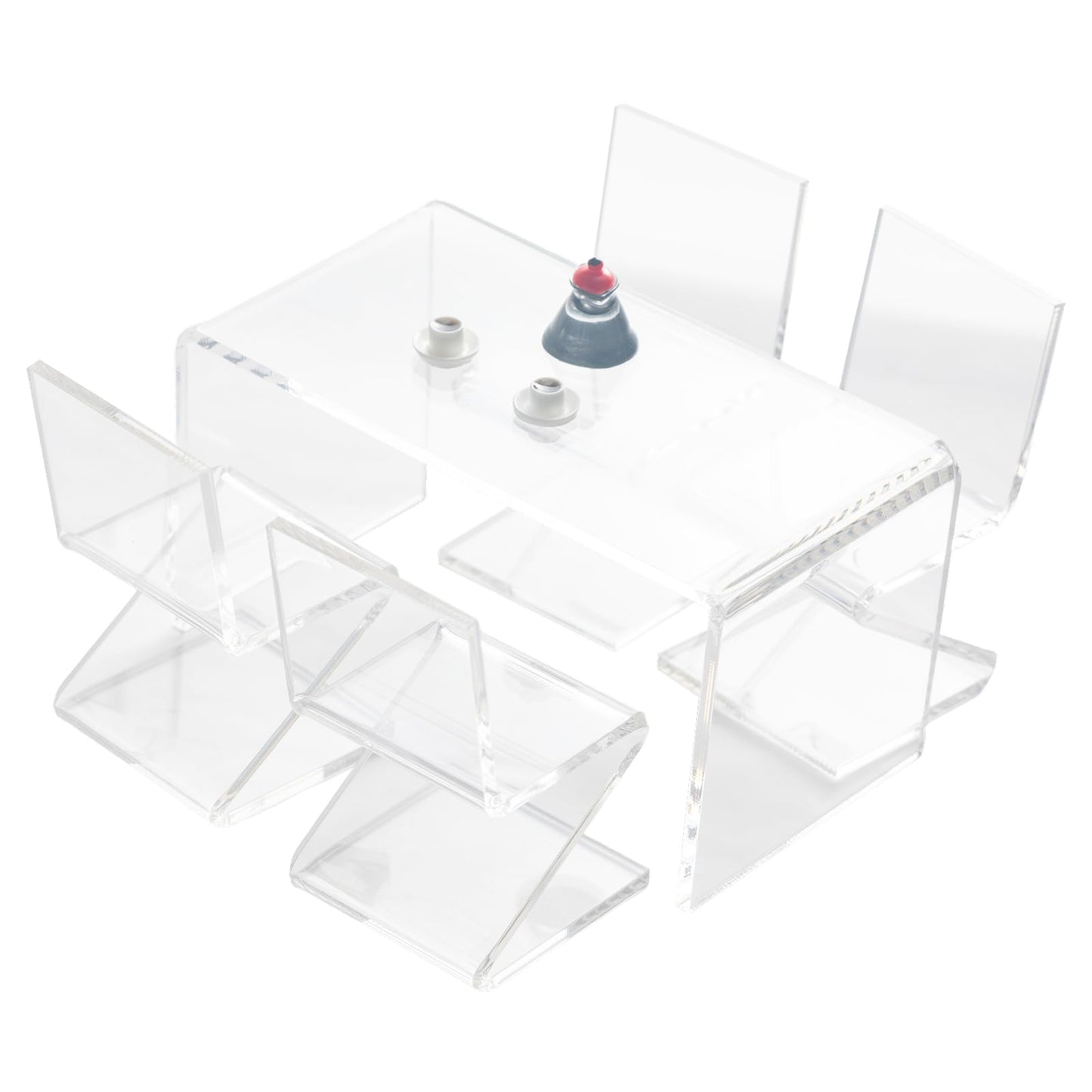 SAMCAMI Dollhouse Furniture, Transparent Acrylic Dining Table with Chairs for 1/12 Scale Dollhouse Kitchen, Cake Topper (1 Dining Table with 4 Chairs)