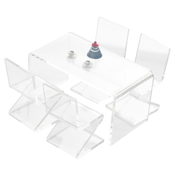 SAMCAMI Dollhouse Furniture, Transparent Acrylic Dining Table with Chairs for 1/12 Scale Dollhouse Kitchen, Cake Topper (1 Dining Table with 4 Chairs)