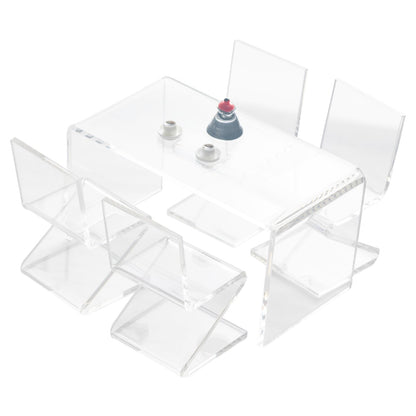 SAMCAMI Dollhouse Furniture, Transparent Acrylic Dining Table with Chairs for 1/12 Scale Dollhouse Kitchen, Cake Topper (1 Dining Table with 4 Chairs)