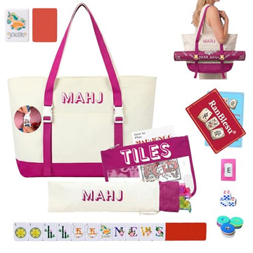 RanBlesu American Mahjong Tile Set, 166 Premium Red Tiles, 4 All-in-One Color Racks/Pushers, Mahjong Accessories Mahjong Set Complete with Bag (Ma
