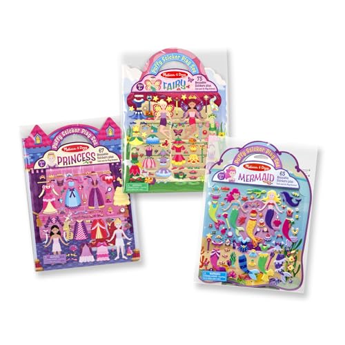 Melissa & Doug Puffy Sticker Activity Books Set of 3 - Princess, Mermaid & Fairy, with 207 Reusable Puffy Stickers and Fold-Out Scenes, Mess Free Play