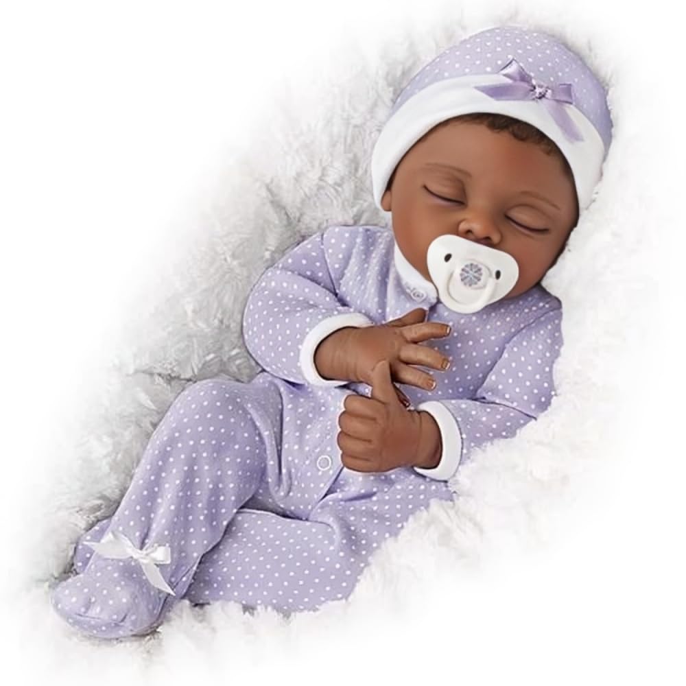 Amara African American Black Sleeping Baby Doll with Custom Sleeper and Pacifier by Ashton-Drake