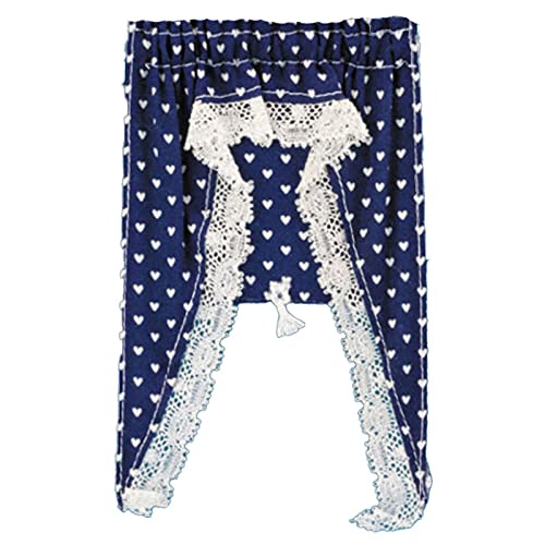 Melody Jane Dollhouse Dark Blue Tiffany Heart Curtains Miniature Accessory