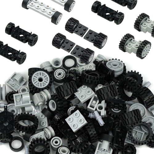 Pasacho Wheels and Axles Set, Car Parts Chassis Pieces Tires Building Blocks, Compatible with Classic Bricks Toys