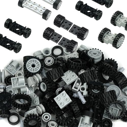 Pasacho Wheels and Axles Set, Car Parts Chassis Pieces Tires Building Blocks, Compatible with Classic Bricks Toys
