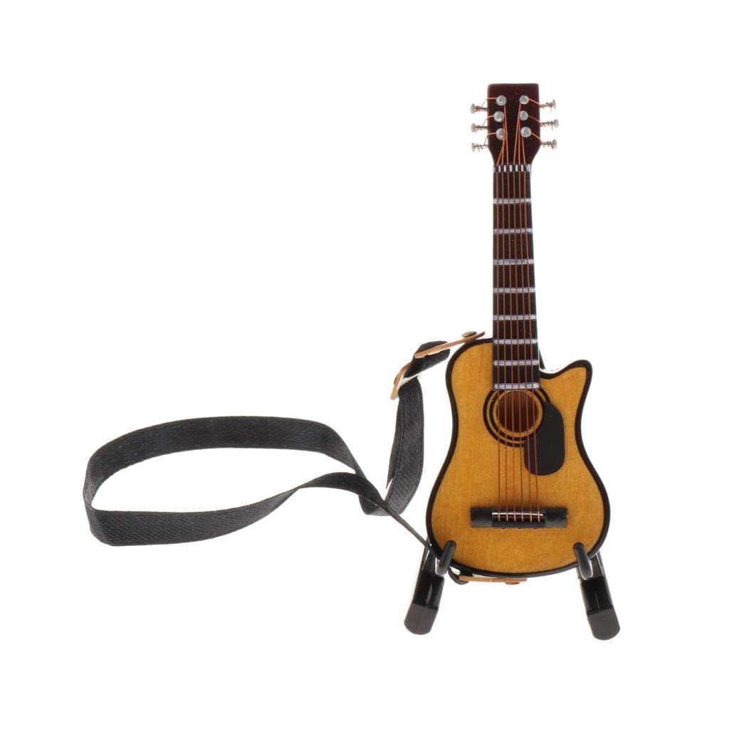 LoveinDIY 1:12 Wood Guitar with Stand Dolls House Artist Instruments Model